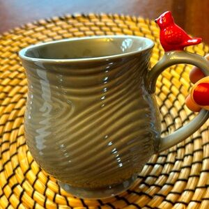 Temptations Gray 16oz Coffee Cup with a Red Cardinal NWOT